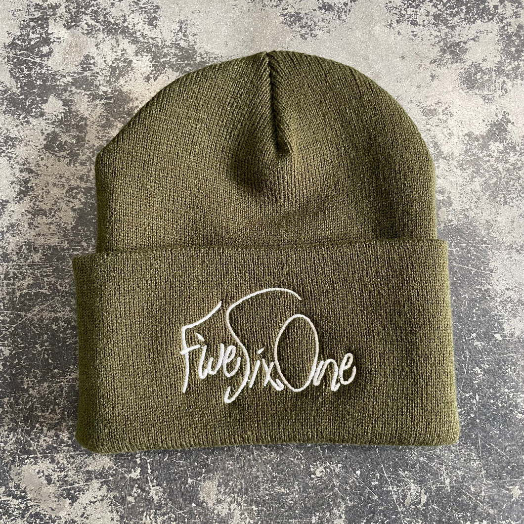 561 Beanie Shel Script Olive/White