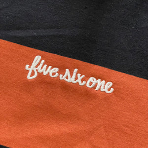 561 T-shirt Striped Fish Script Rust/Black/White