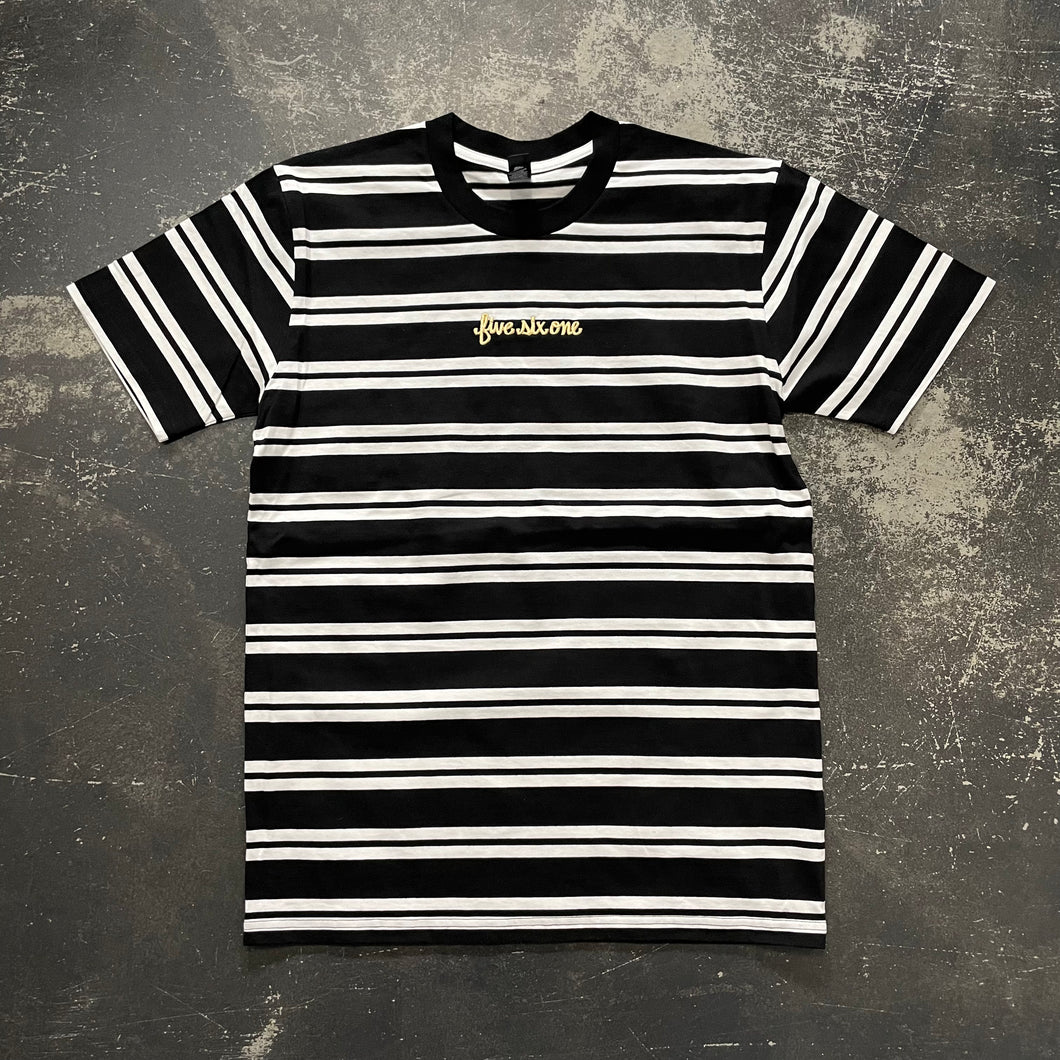 561 T-shirt Striped Fish Script Black/White/Gold