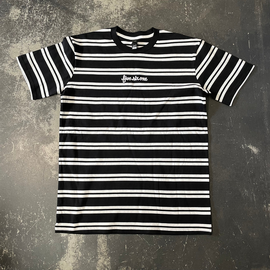 561 T-shirt Striped Fish Script Black/White/White