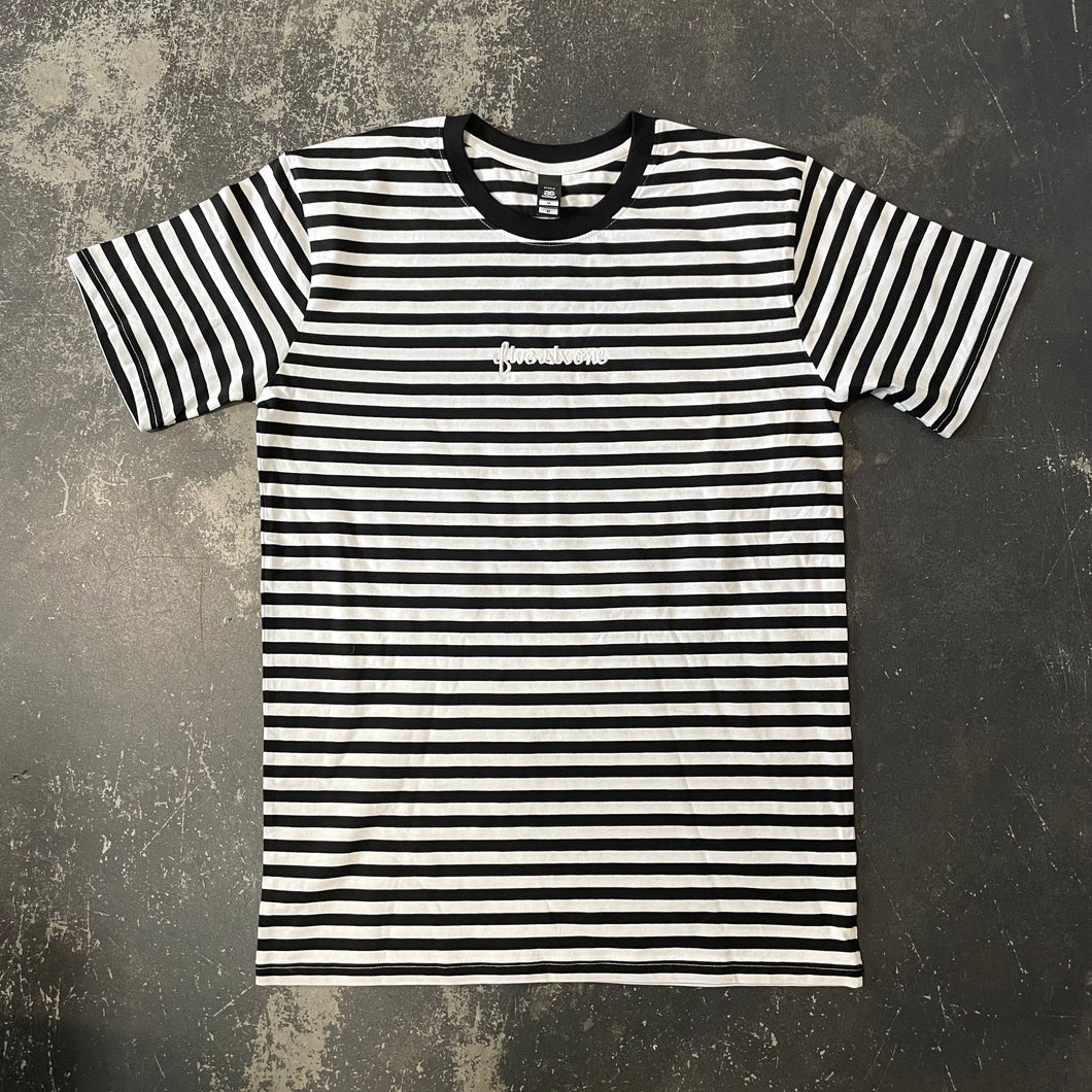 561 T-shirt Striped Fish Script White/Black/White