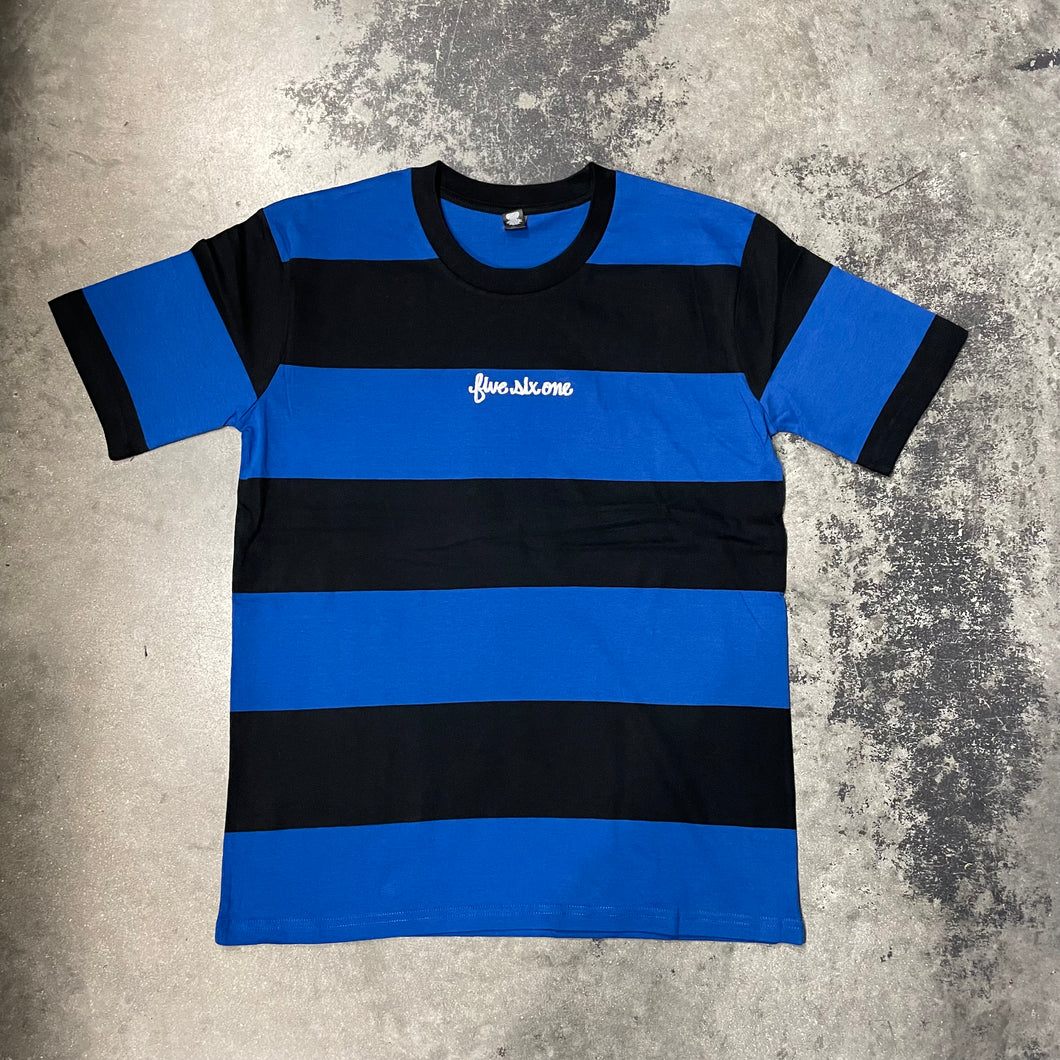 561 T-shirt Striped Fish Script Navy/Black/White