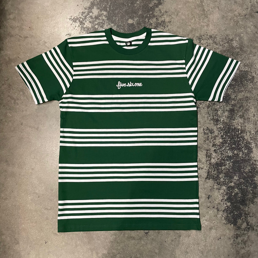 561 T-shirt Striped Fish Script Green/White/Green