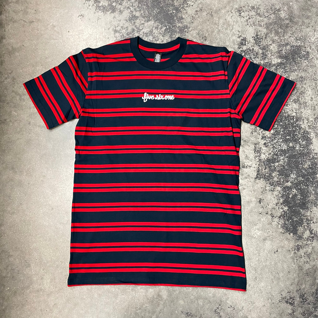 561 T-shirt Striped Fish Script Navy/Red/White